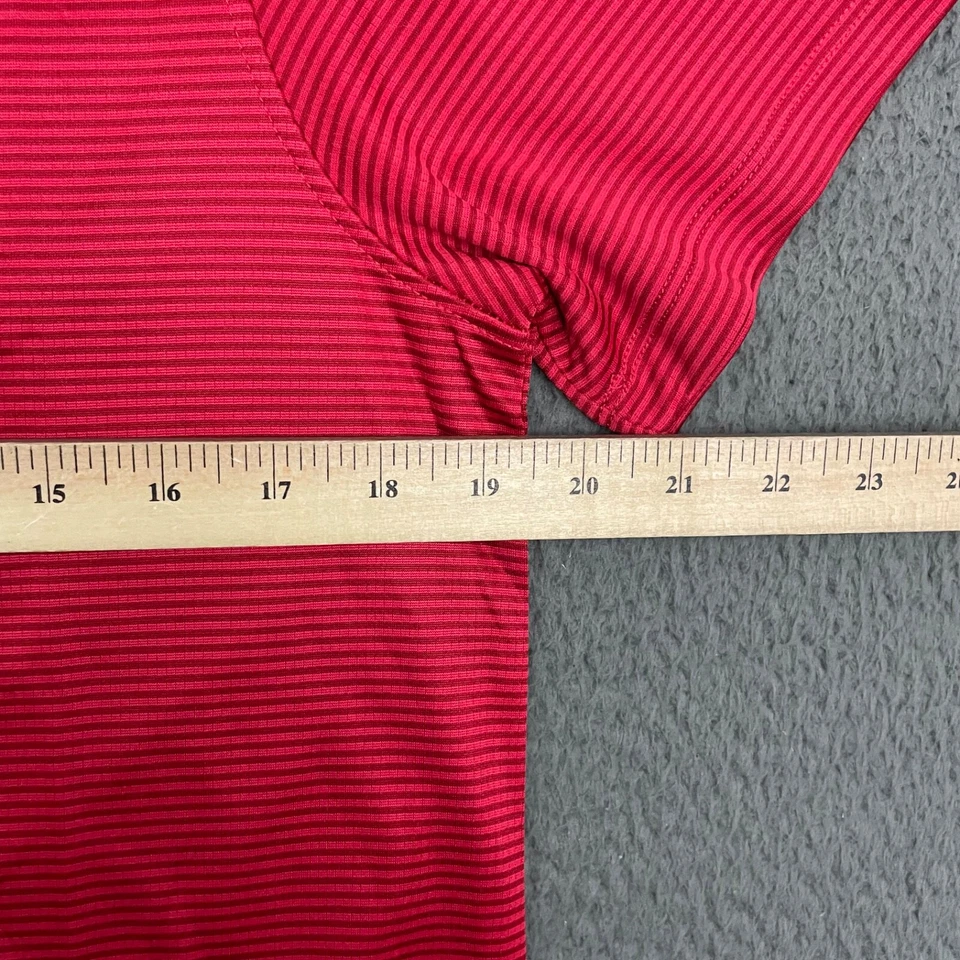 Camisa polo Mizuno Performance para mujer mediana roja a rayas ropa deportiva preppy mamá Foto 2 de 4