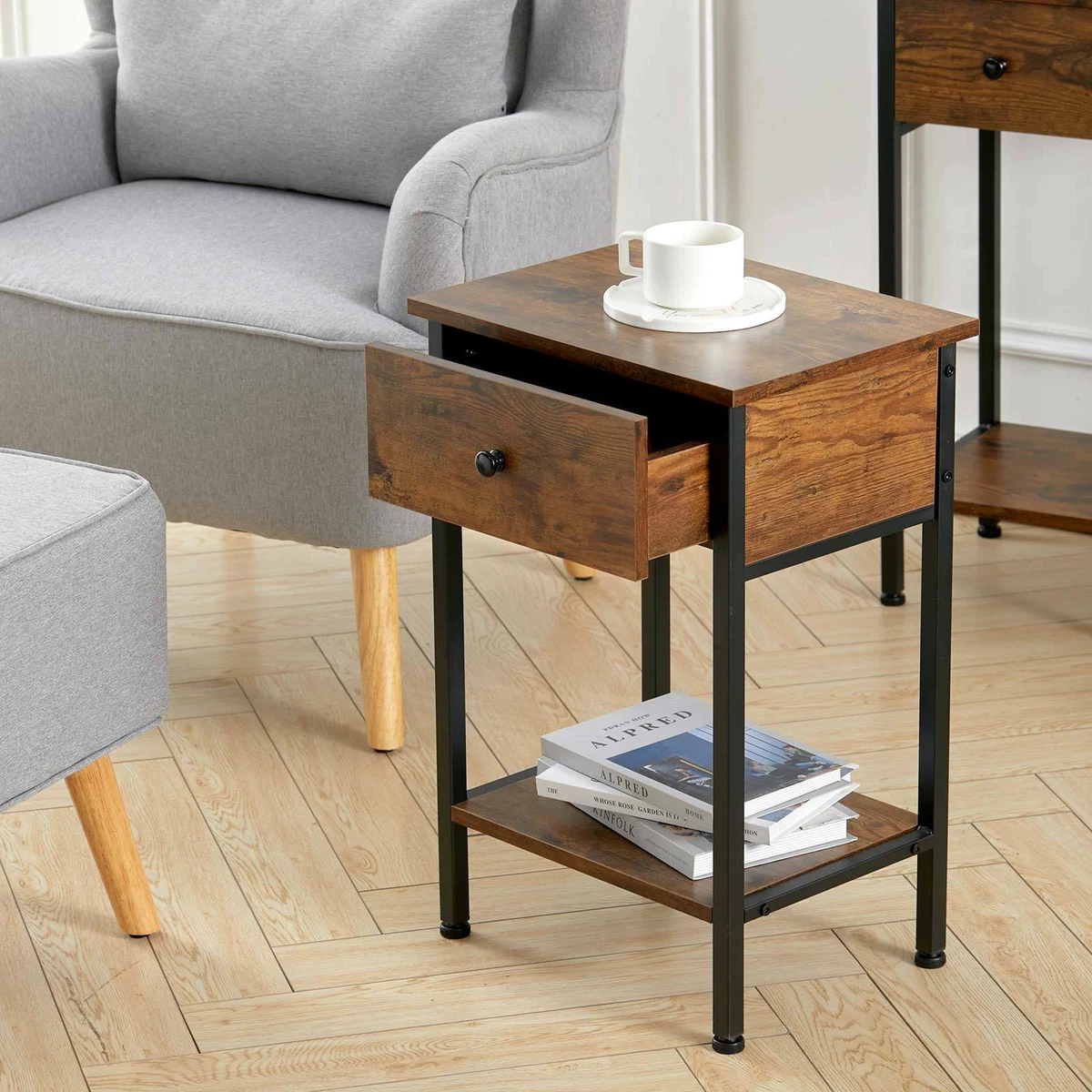 Small metal and sale wood side table