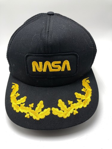 BLACK SNAPBACK TRUCKER HAT CAP SPACE 