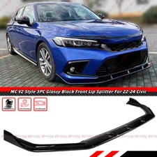 For 22-24 Honda Civic 11th Gen MC V2 Style Gloss Black Front Bumper Lip Splitter