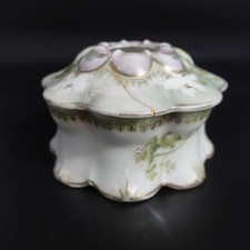 Vtg White Porcelain Floral Mid Century Modern Style Hair Receiver Dresser Jar 