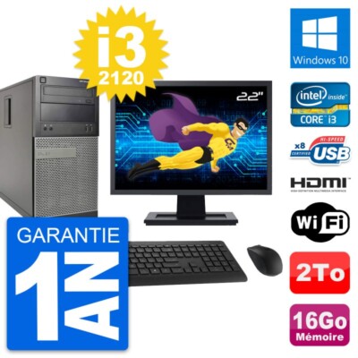 PC tour Dell 390 MT Bildschirm 22 '' i3-2120 RAM 16Go Scheibe 2To HDMI Windows 10