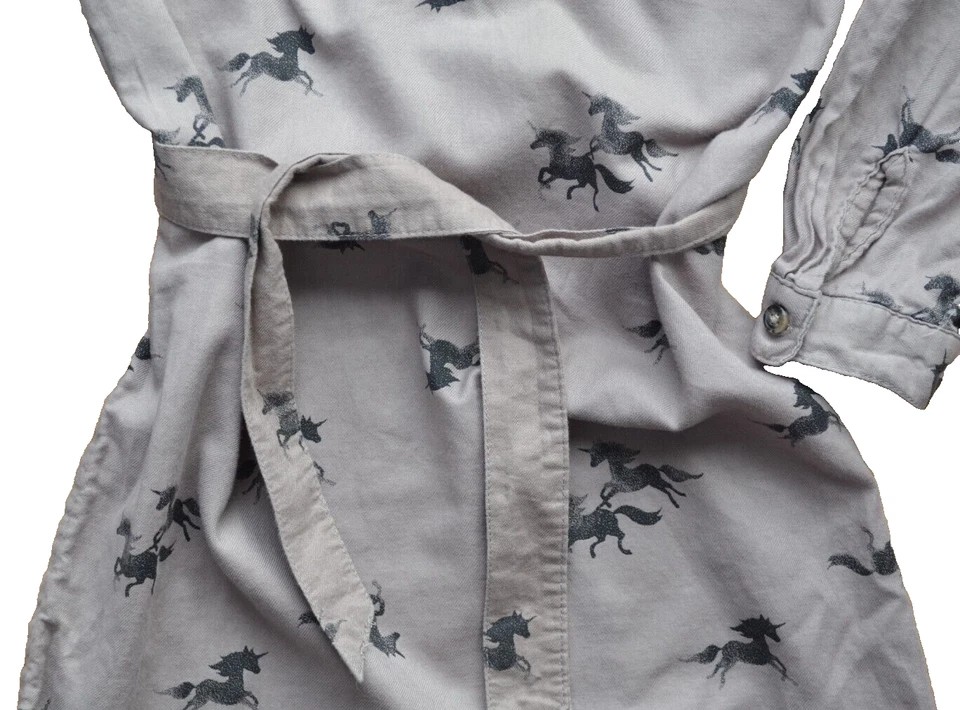 H&M Shirt Dress Age 7-8 Years Beige/Brown Horse Print Long Sleeves Girls Collar - Image 4 of 4
