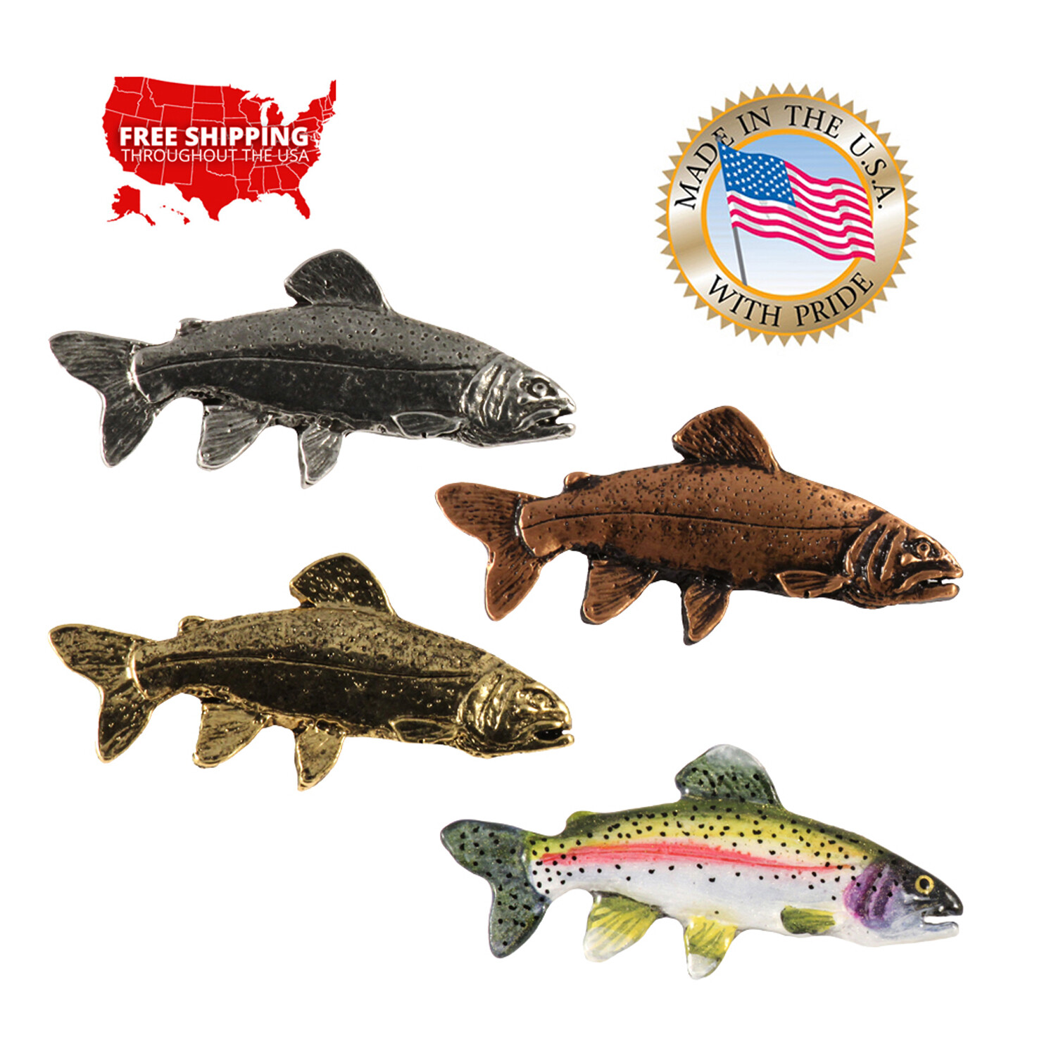 Fishing Pin Hat Pin Rainbow Trout Fish Brooch Small Lapel Pin or