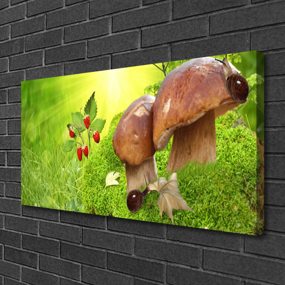 Tableau photo sur toile 100x50 cm herbe et fraises des bois pour decoration murale