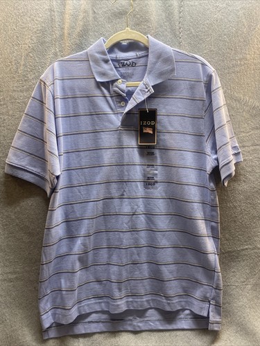 IZOD Herren POLO Kurzarm SHIRT blau gestreift Größe Medium Kragen Oberteil Knöpfe