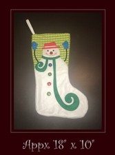 HAPPY SNOWMAN WITH GREEN SCARF CHRISTMAS STOCKING NWOT 18"x10" QTY