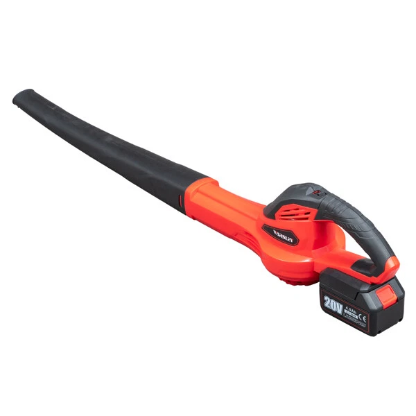 Image of Red and black handheld leaf blower cordless