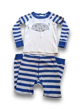 Hanna Andersson Yeti Winter Blue Striped Long John Pajamas Boys 100 US 4