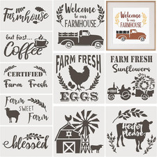 10 Pieces Reusable Farmhouse Stencils Farm Theme Painting Stencils for Scrapbook