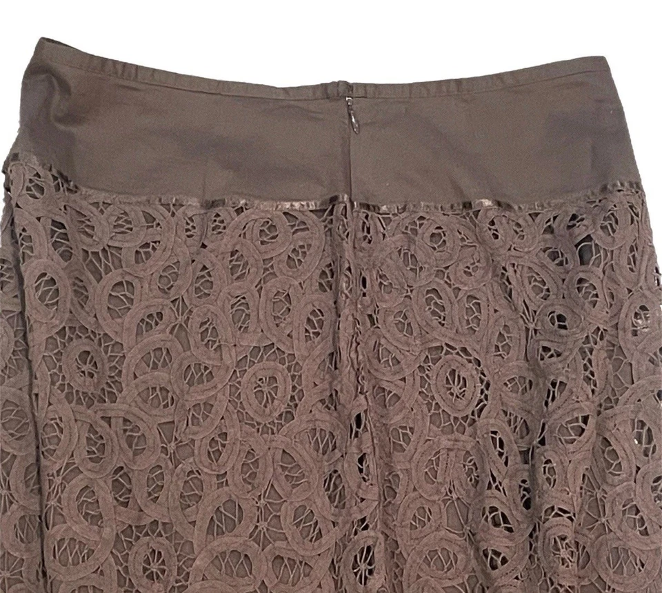 Women’s Chocolate Brown Lace Crochet Midi A Line Skirt Cottage-core Boho Size 12 - Image 4 of 4