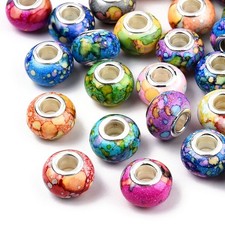 100pcs Large Hole Watercolor Resin European Rondelle Beads Silver Cores