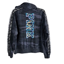PINK Victoria's Secret Camo Mega Bling Iridescent Sequin Perfect Full-Zip Hoodie
