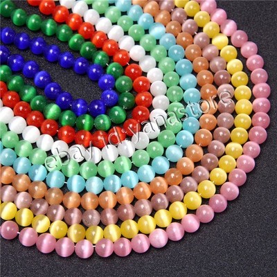 Mehrfarbig Opal Katzenauge Edelstein Rund Glatt Lose Perlen Schmuck DIY 6-14mm