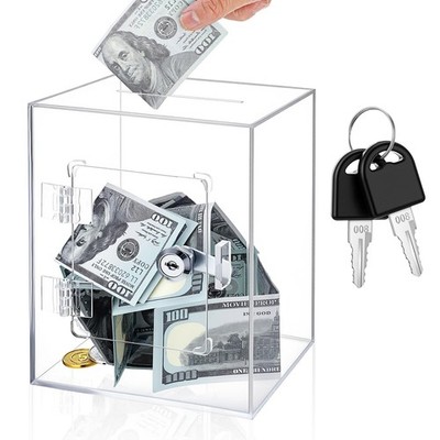 Clear Acrylic Piggy Bank with Lock and Key for Adults, Large Money Saving Jar...