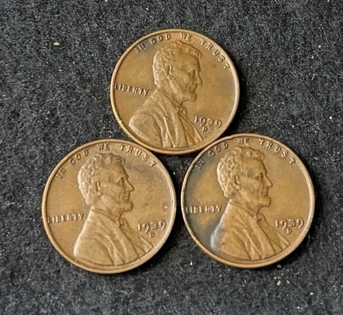 1939 D (3 Coins) Lincoln Wheat Pennies- Free Shipping
