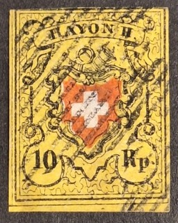 Switzerland 1850 " Reyon 11" 10r. Red Black & Yellow Stamp Used