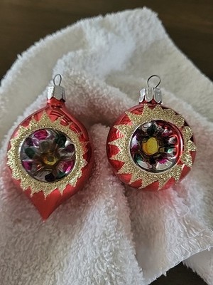 VTG 2 Reflector Indent Glass  Round  Christmas Ornament Red No Fading