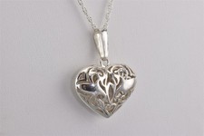 Sterling Silver 38mm x 29mm Puffy Openwork Scrolled Heart Pendant 16" Chain