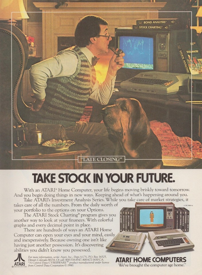An original 1982 Atari home computer print ad — genuine vintage ephemera that doubles as nerdy wall art with real historical charm.