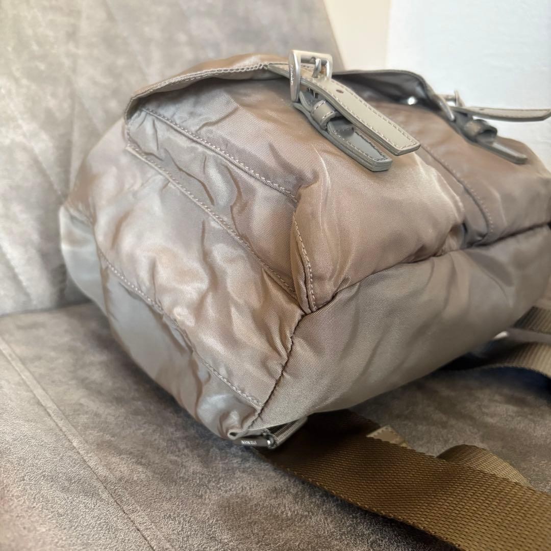 PRADA nylon mini backpack khaki triangular logo n… - image 4