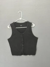 GAP Tank Top Womens Large Ribbed Button Front Cropped Sleeveless Shirt Summer