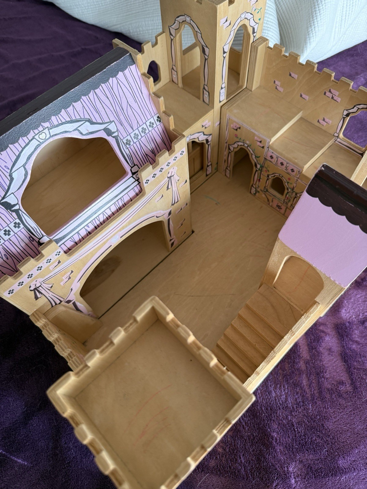 Melissa & Doug Folding Princess Castle Draw Bridge Wooden Sliding Door Stairs