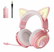 Somic Pink Cat Ear Headset Boom Mic LED Lights USB & 3.5mm Jack