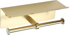 Brushed Gold Toilet Paper Roll Holder W/ Shelf Wall Mounted Bathroom Brushed