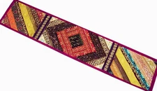 60" PINK ANTIQUE SARI BEAD ART DECOR TAPESTRY WALL HANGING TABLE RUNNER THROW