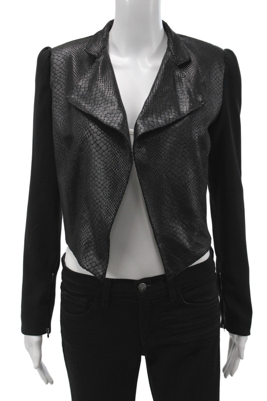 Olivaceous Womens Biker Windbreaker Snake Print Black Collared Zip Size S
