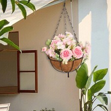 Artificial Flowers Hanging Basket Chain Flowerpot Plant Hanger Lawn Floral