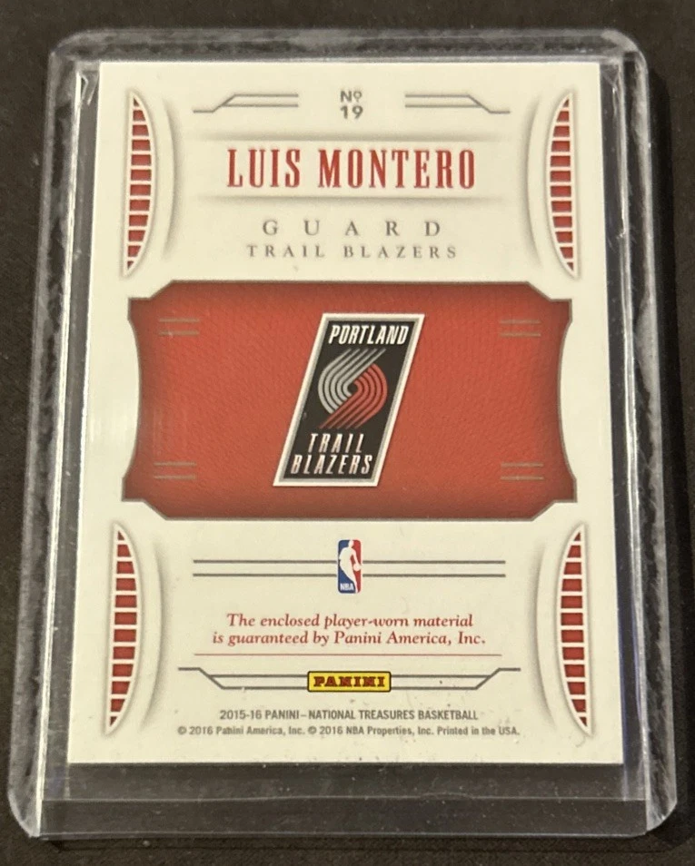 2015-16 National Treasures Rookie Jumbo Material Luis Montero #23/99 Portland RC - Image 2 of 2