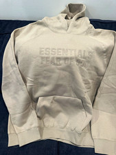 Essentials Fear of God Men  s Beige Pullover Hoodie 2XL Logo Graphic Pockets