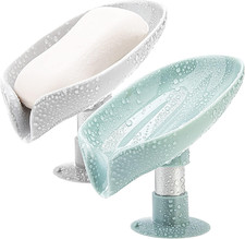 2 Pack Soap Holder Leaf-Shape Self Draining Soap Dish Holder, Not Punched Easy C