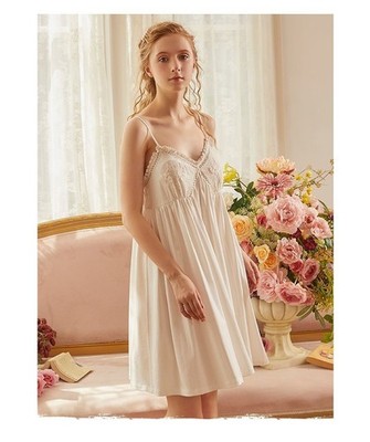 Women Milk Silk Sling Nightdress Lace Trim Princess Sleepwear Soft Nightgown