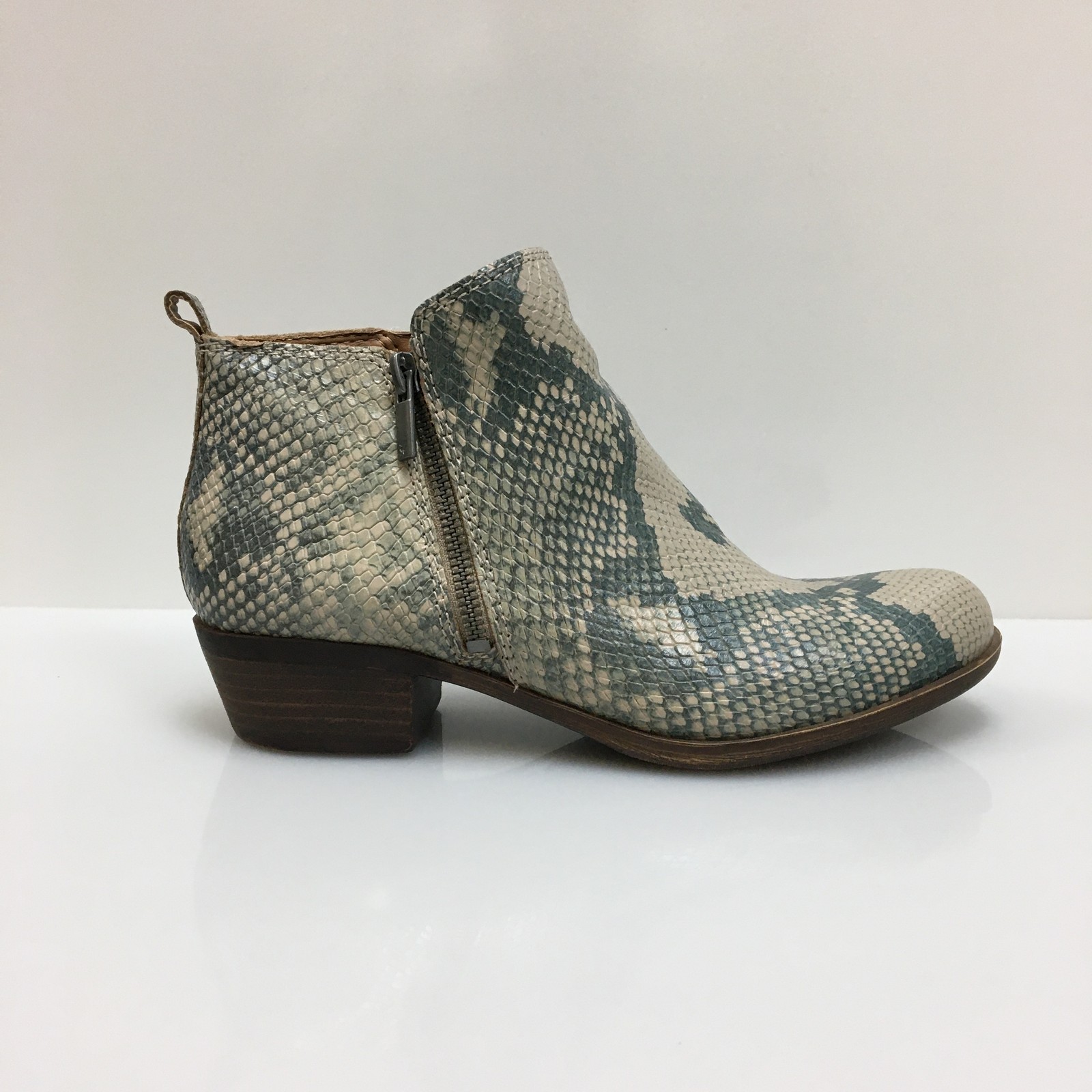 Lucky Brand Shoes Womens Size 8M Basel Snake Print Leather Ankle Booties Zipper