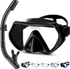 Snorkeling Gear, Dry Snorkel Set180 Panoramic Wide Adults, Black