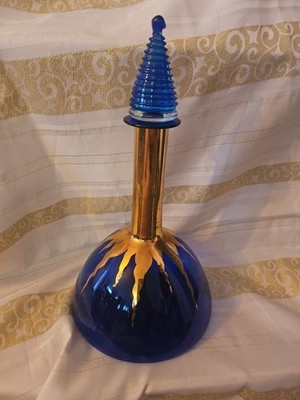 Vintage-Dekokaraffe SI-AN (Italien)   Kobaltblau, Golddekor   H: 28 cm 