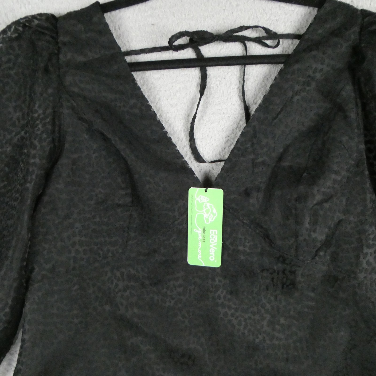 Nobody's Child Blouse Womens 12 Black EcoVero Puff Sleeve Leopard V Neck Party image 3