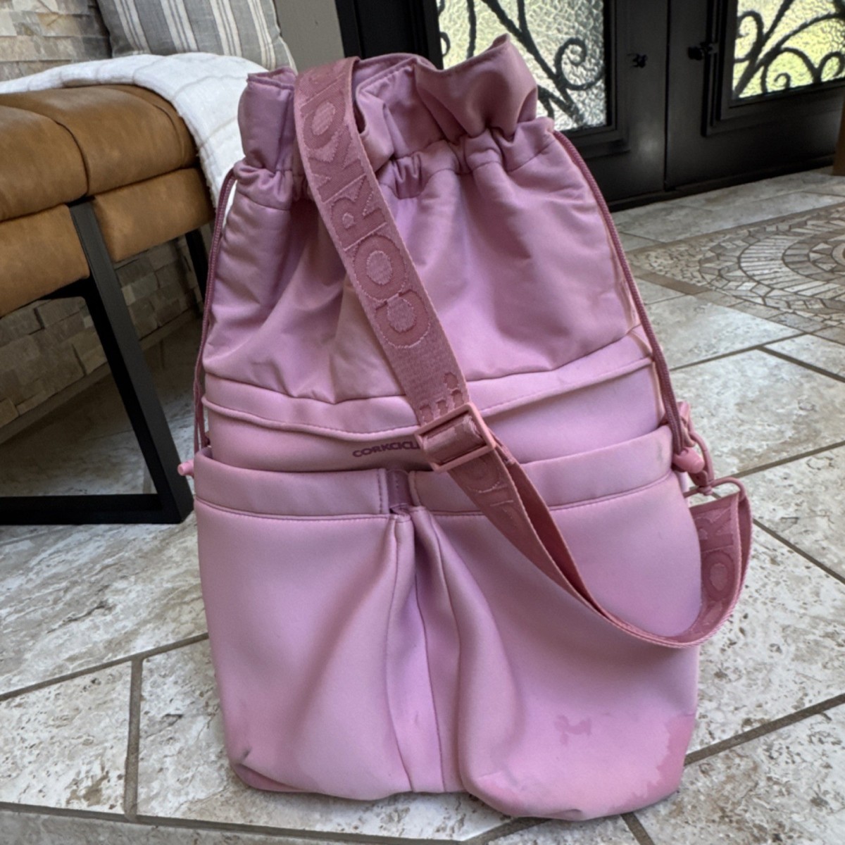 Corkcicle Blush Pink Women\'s Backpack Cute pink Corkcicle insulated bag. Has gold  main image 2