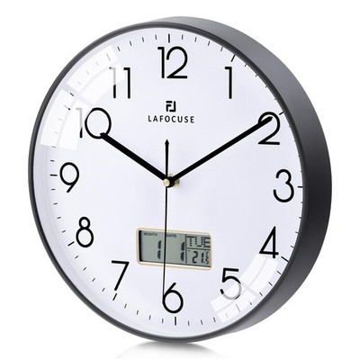 12 Inch Silent Wall Clock With Time Day Date Temperature Battery Operated Wall C