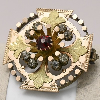 Antique Victorian Etruscan Revival Rose Yellow Gold Filled Paste Brooch Pin