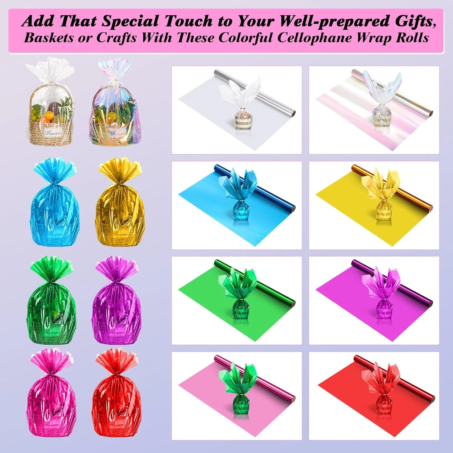 8 Rolls Colored Cellophane Wrap Extra Wide (34In X 10Ft) Transparent Cellophane image 5
