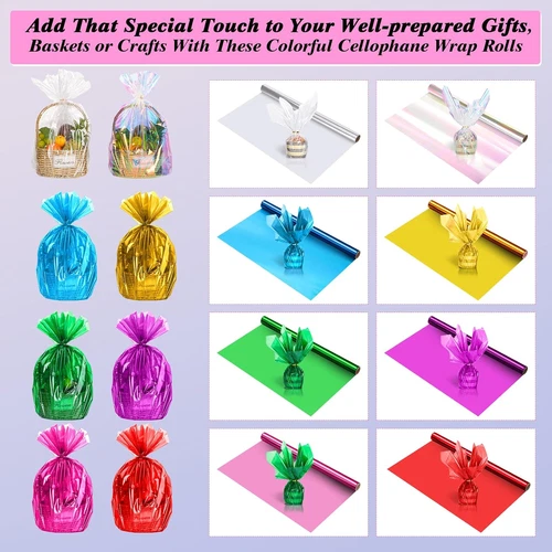 8 Rolls Colored Cellophane Wrap Extra Wide (34In X 10Ft) Transparent Cellophane image 5