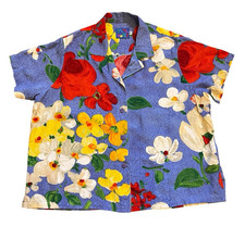 Vintage JAMS WORLD "Delight" Floral Hawaiian Rayon Print Shirt Blue Red Yellow M