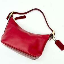 COACH Shoulder Bag Red x Gold Leather Women's Authentic Good Condition