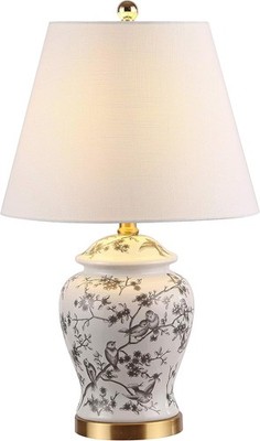 JONATHAN Y 22 inch Gray White Ceramic Ginger Jar Table Lamp