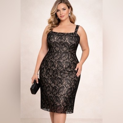 Jessica Howard Lace Dress 18W Black Sheath Cocktail Evening Formal Midi |  eBay