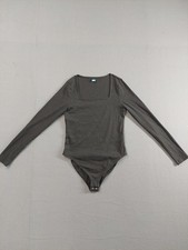 Old Navy Women Bodysuit S Dark Green Long Sleeve Ribbed Knit Square Neck Snaps